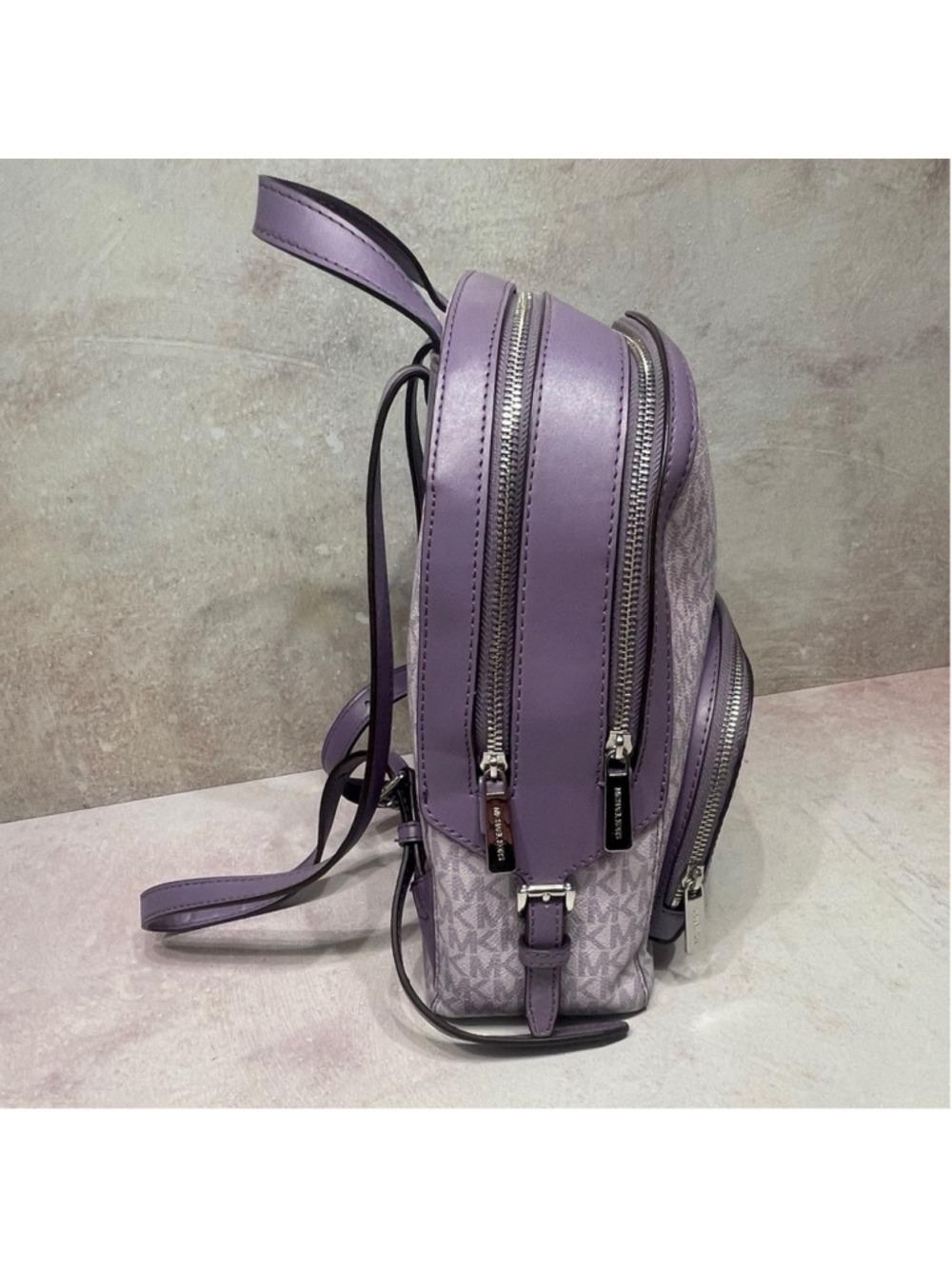 Michael Kors Jaycee Backpack MK Logo Purple & White Orchid Haze Center Stripe - Picture 9 of 15